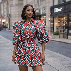 Geometric Ballon Mini Dress